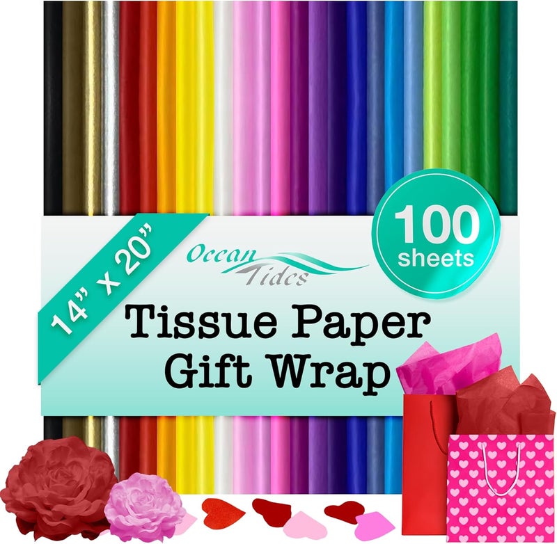 Ocean Tides Premium 100 Sheets (14 x 20 Inches) Valentine’s Wrapping Paper – 25 Colors Gift Wrapping Tissue Paper Bulk for Romantic Gifts & Birthdays – Colored Tissue Papers for Gift Bags, Assorted - Image 1